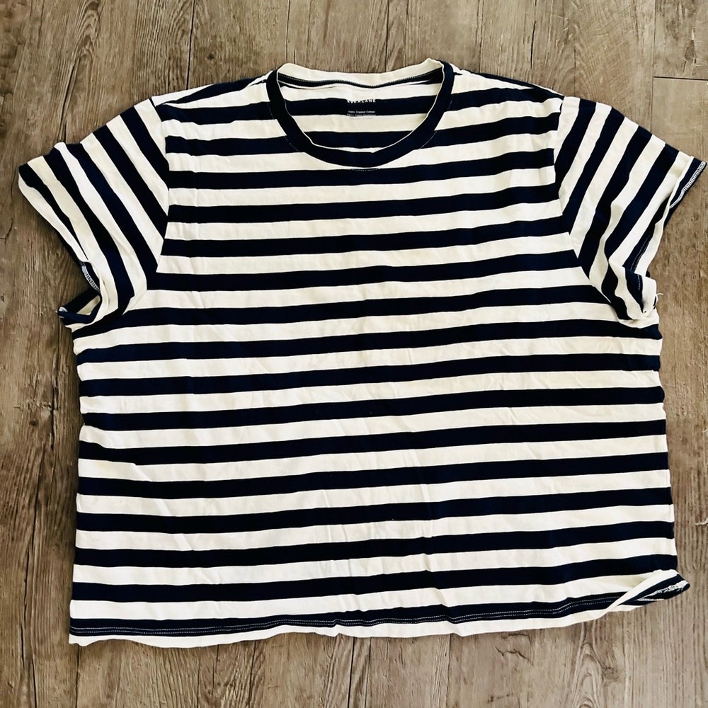 Everlane Navy and White Striped Short Sleeve Tee